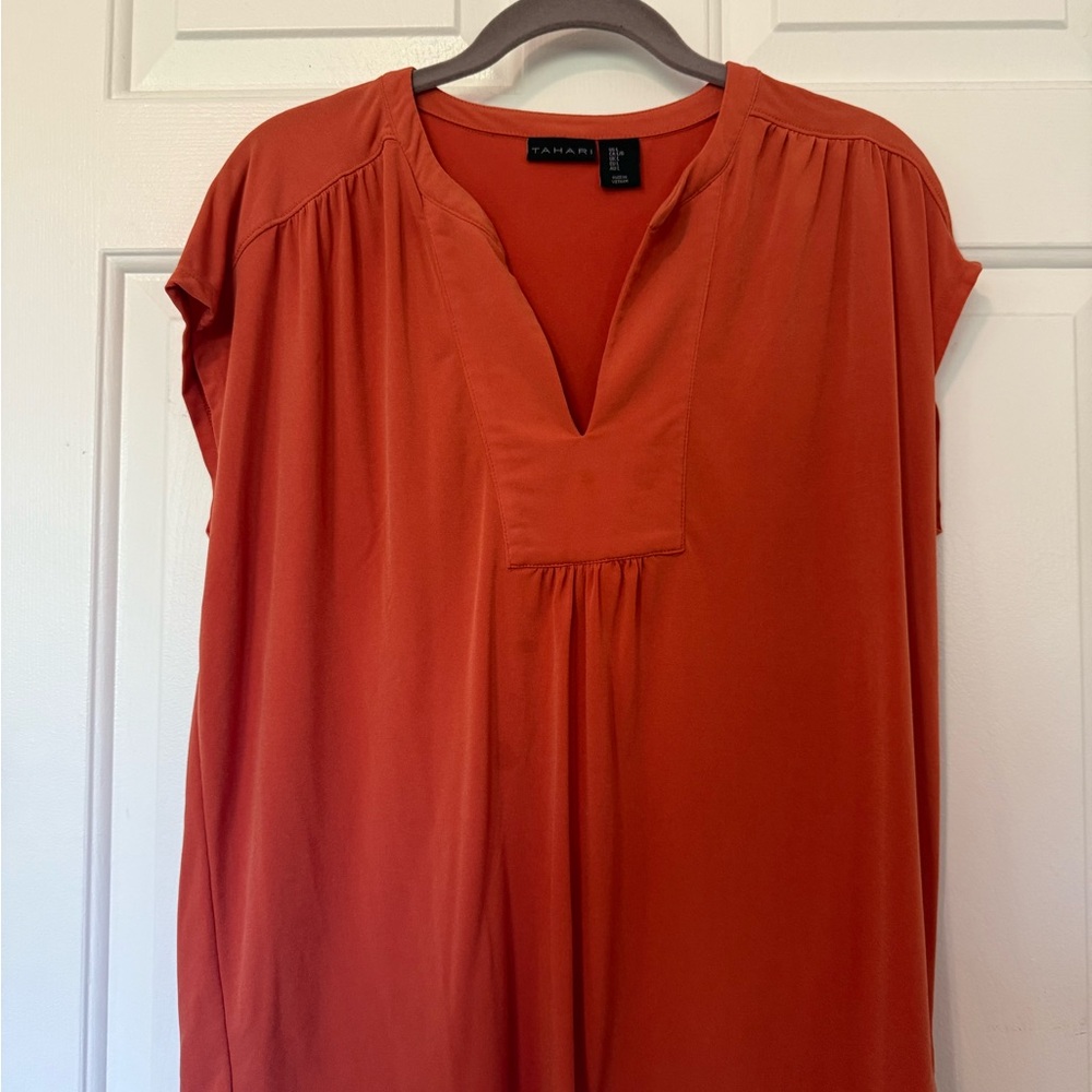 Tahari V-Neck Orange Blouse